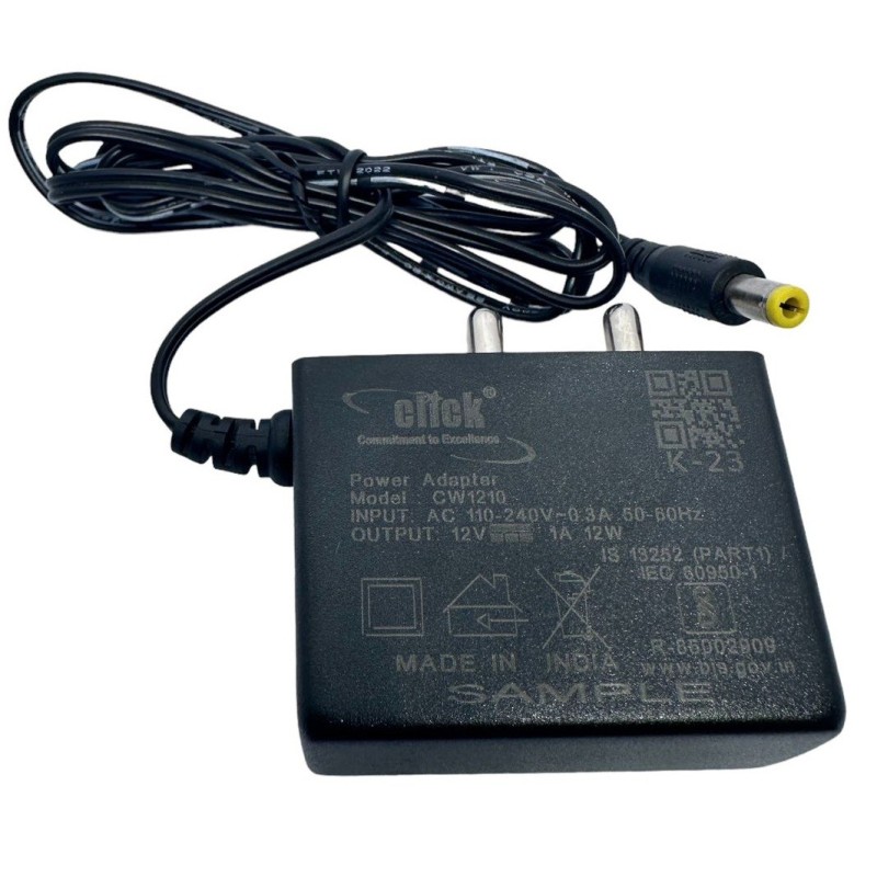 CLICK WALL TYPE 2 PIN AC ADAPTER (CW1210) (12V 1A) For Set Top Boxes